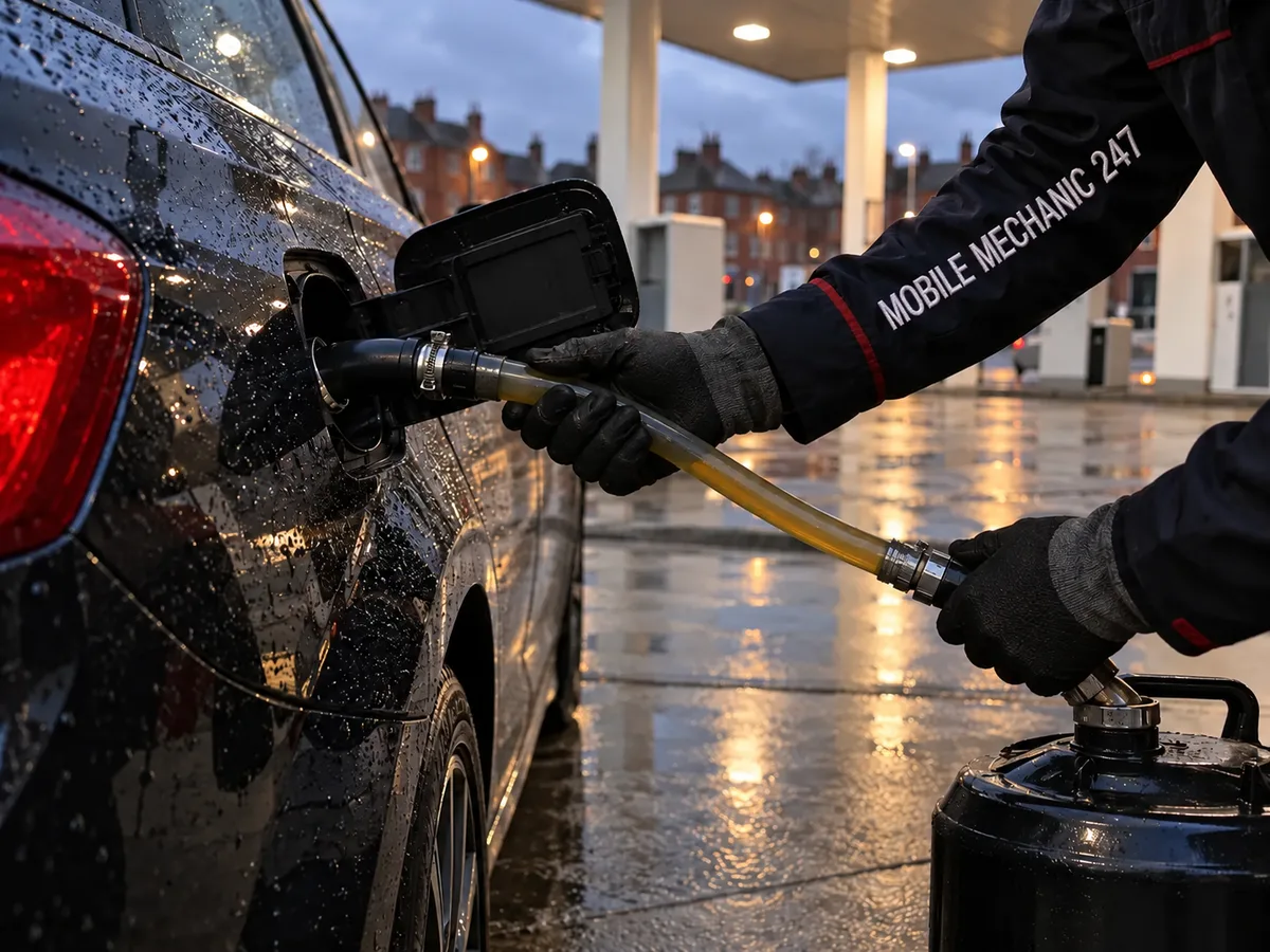 Wrong fuel help: fuel being drained from a car at a petrol station